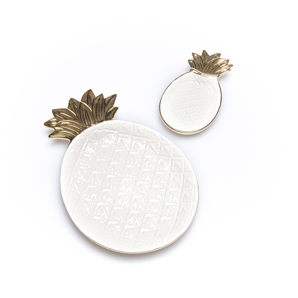 ceramic Gold &amp; White fruit tray L